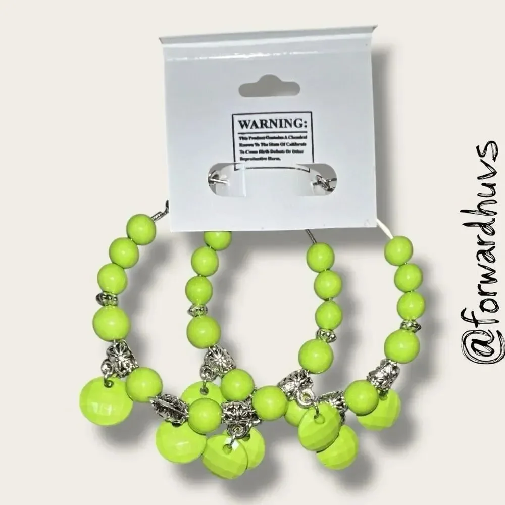 Bundle Sale 3 for $15 | Princess Accessories Neon Green Hoop Earrings – Faceted